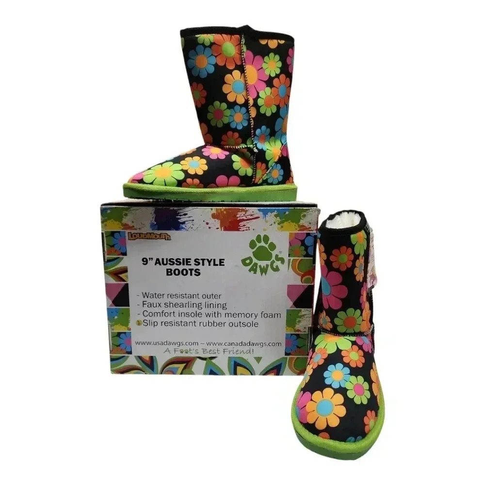 Y2K Flower Power Winter Boots Faux Fur Lined Retro Hippie Floral Sz 7 - Picture 3 of 16